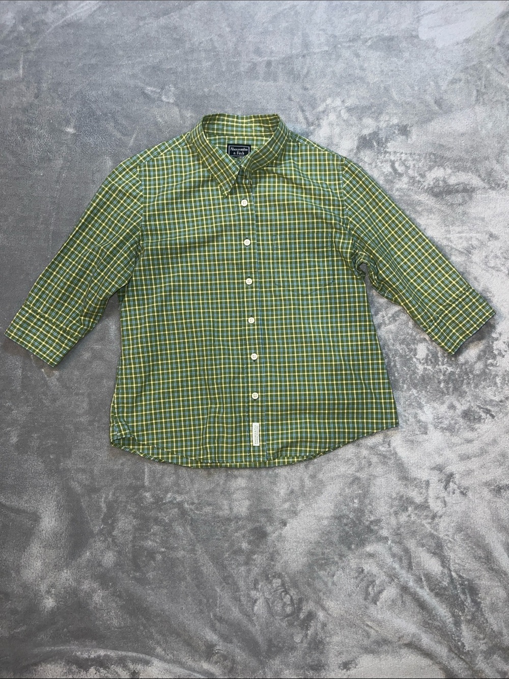 Abercrombie & Fitch Green Plaid Button-Down Shirt with Yellow Grid